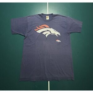 Vintage Denver Broncos T-Shirt Men's XL Faded Blue Big‎ Logo Single Stitch 90s